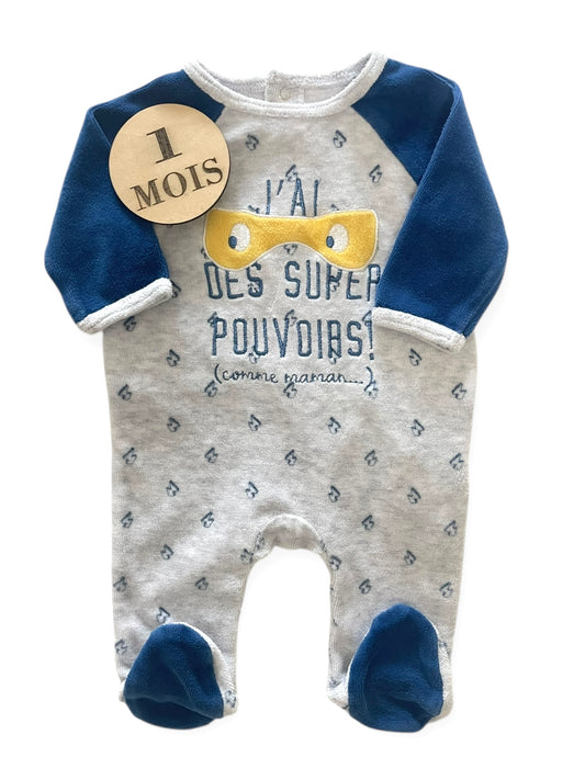 Pyjama velours, bleu et gris, Gémo