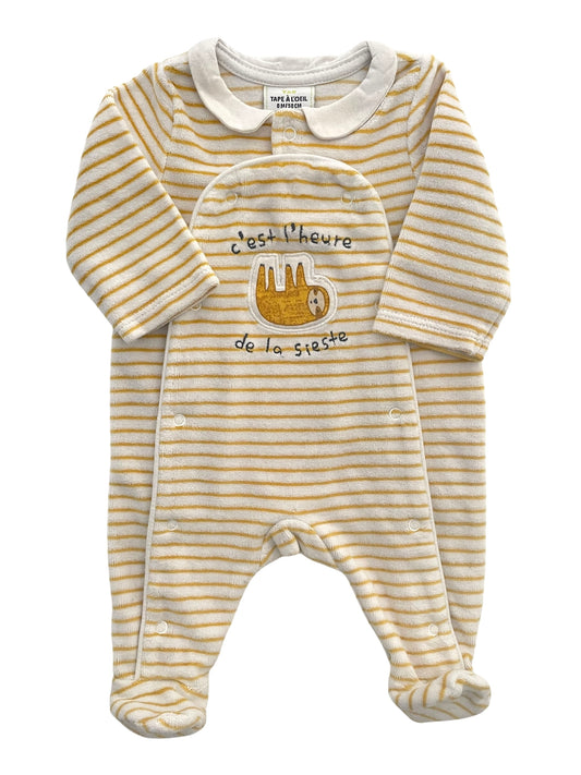 Pyjama velours à col, rayé jaune et blanc, TAO