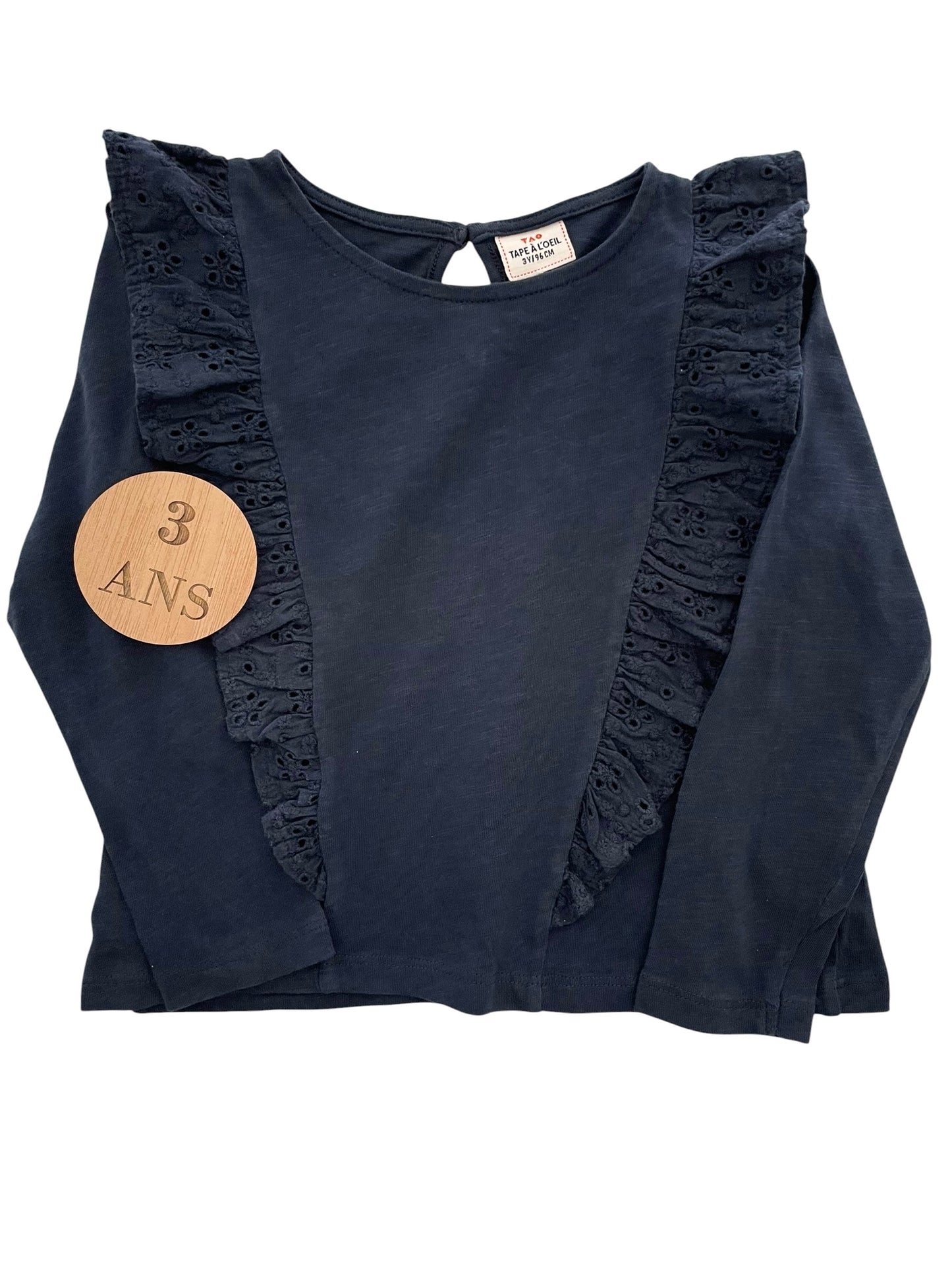 Tee-shirt bleu-nuit, à volants, TAO