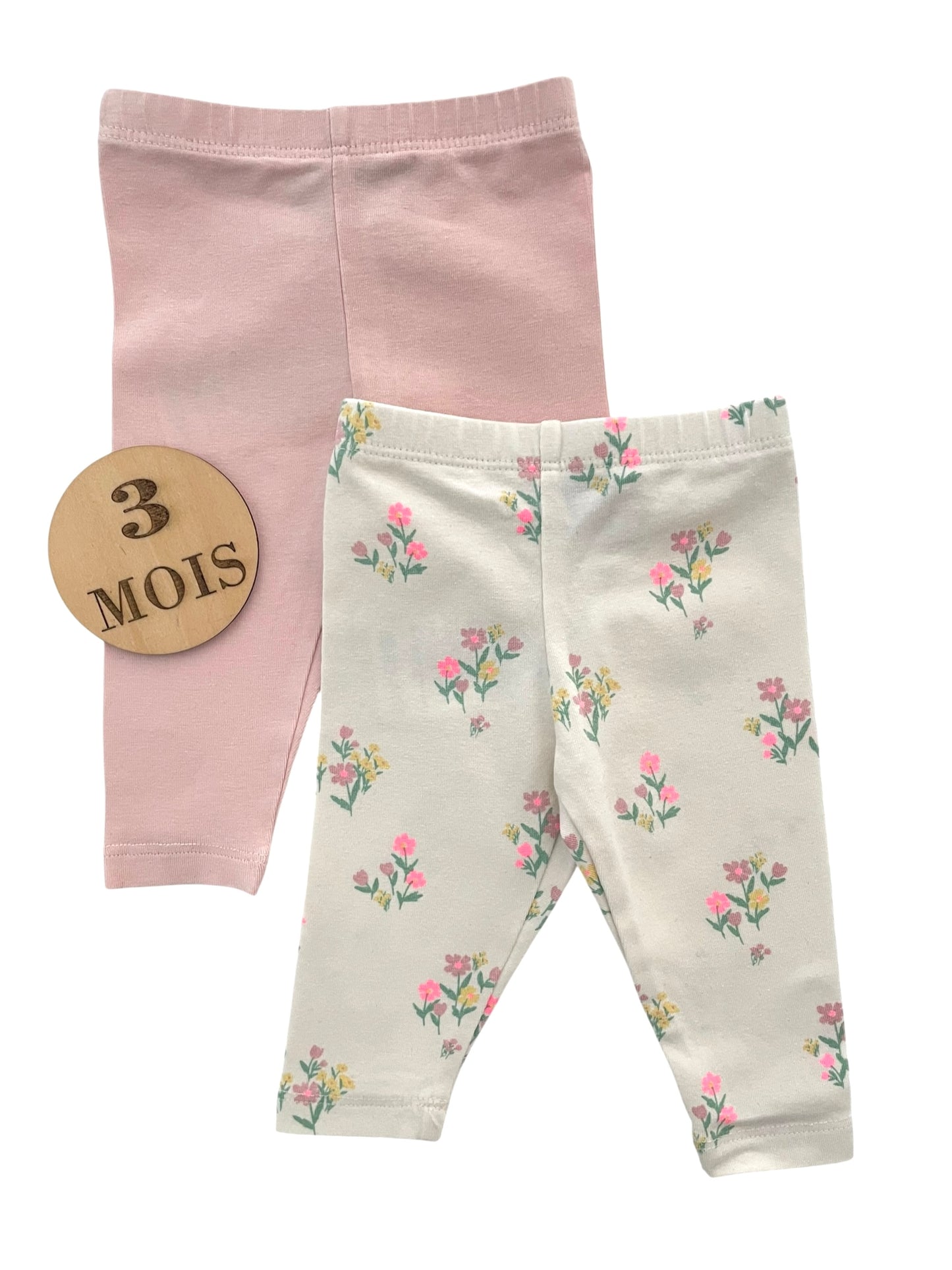 Lot 2 leggings, rose et fleuri, TAO