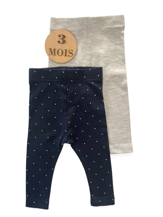 Lot 2 legging, gris et bleu-nuit à pois, Kiabi