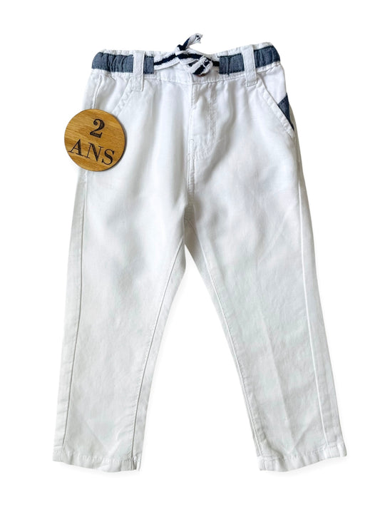 Pantalon blanc, 55% lin, Gémo