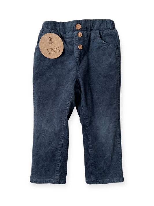 Pantalon velours bleu-marine, doublé coton, TAO