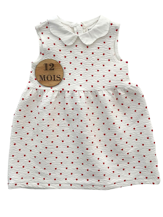 Robe à col, blanche, cœurs, Kiabi