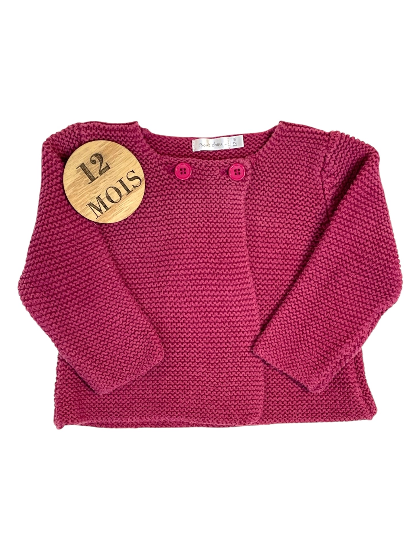 Gilet en mailles, framboise, Bout’chou