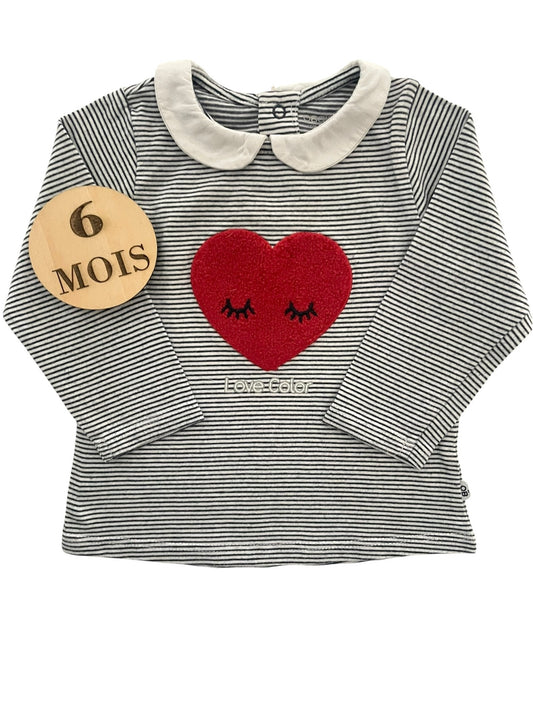 Tee-shirt à col, rayé, cœur, Obaïbi