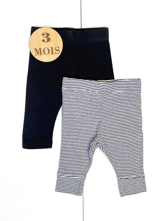 Lot 2 leggings, noir et rayé, Kiabi