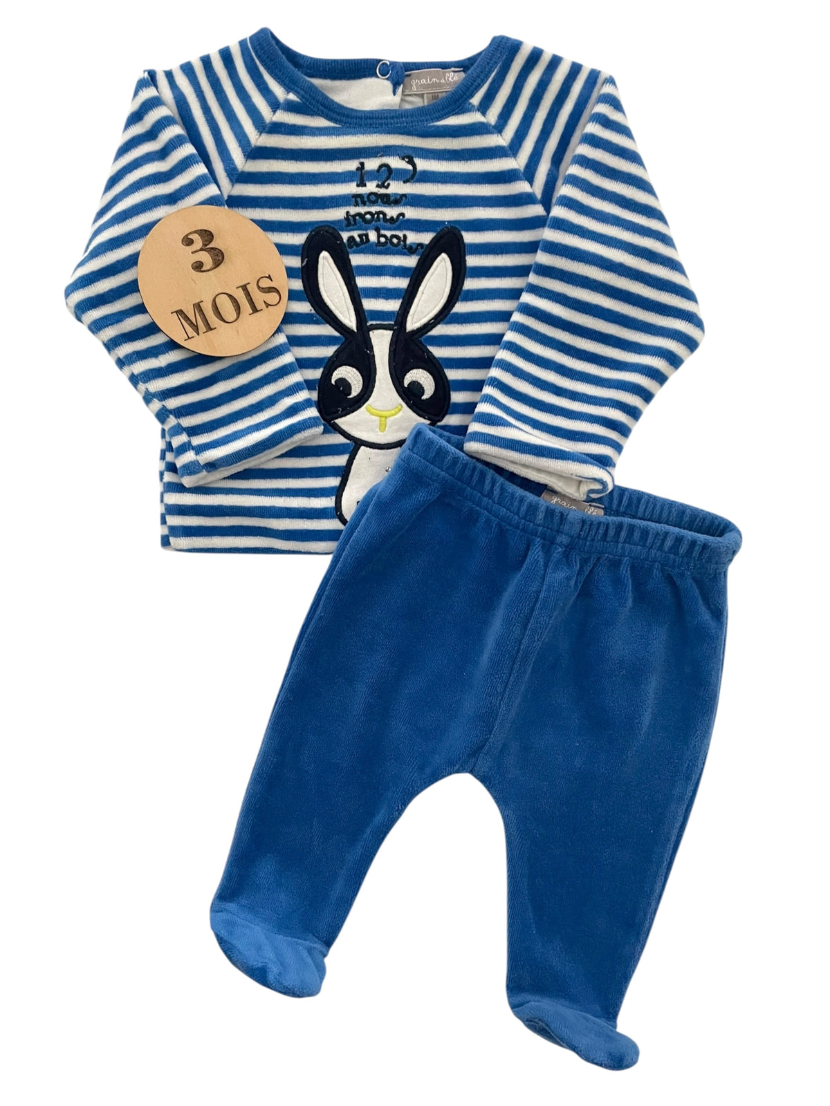 Pyjama velours, rayé gris et bleu, Obaïbi