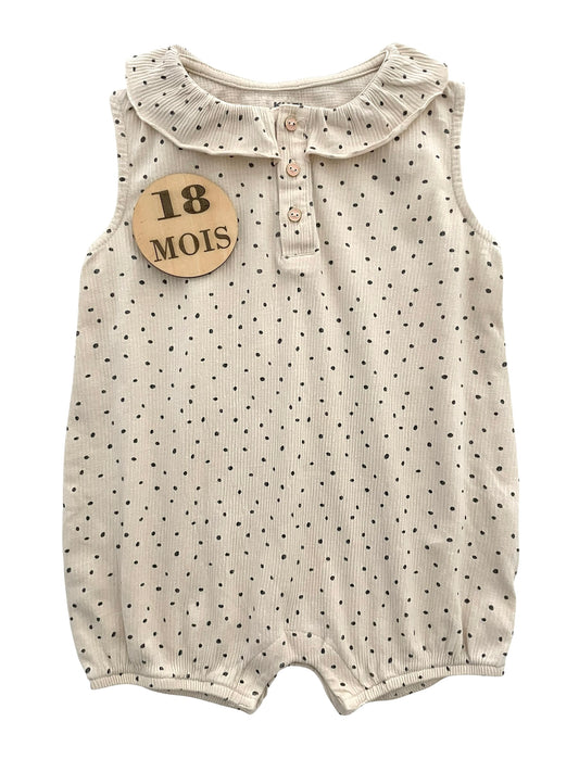Combishort côtelé, crème, à pois, Kiabi