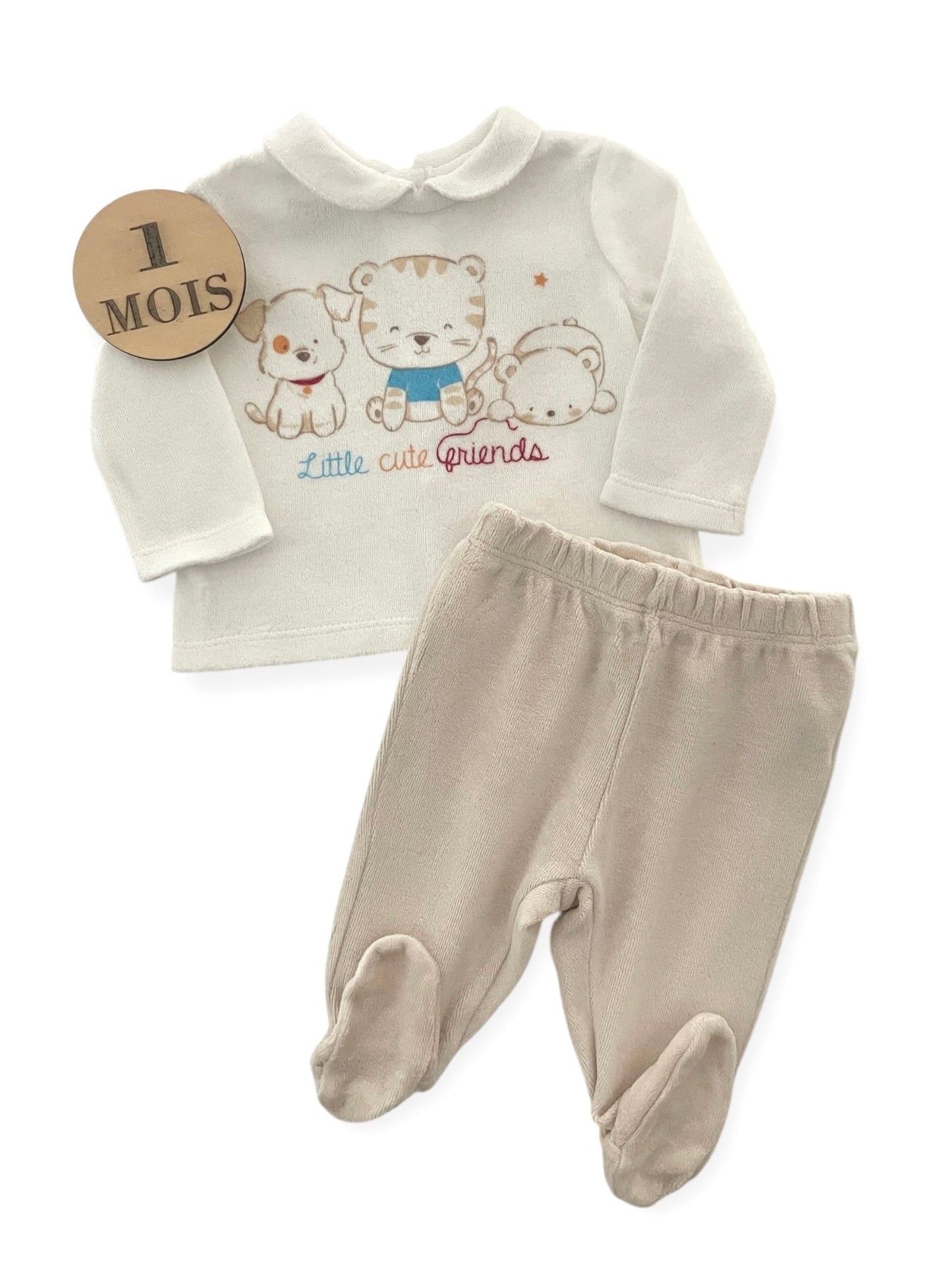 Box 11 pièces; beige / écru / bleu, 1 mois