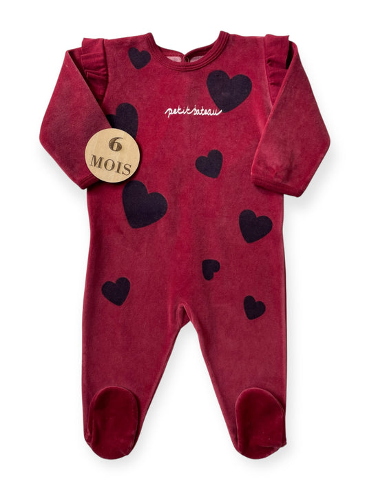 Pyjama velours bordeaux, cœurs, Petit Bateau