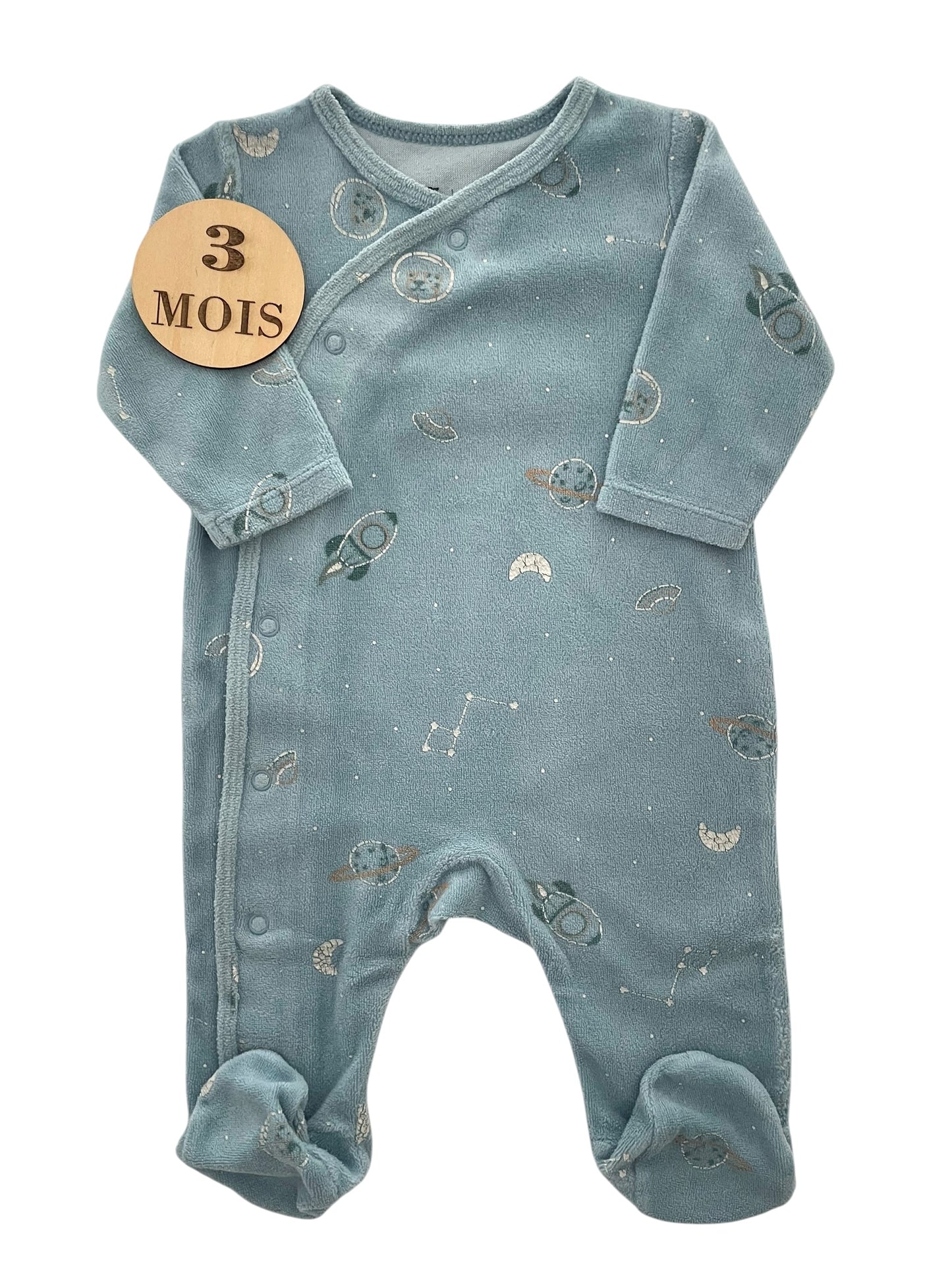 Pyjama velours, bleu, fusées, Gémo