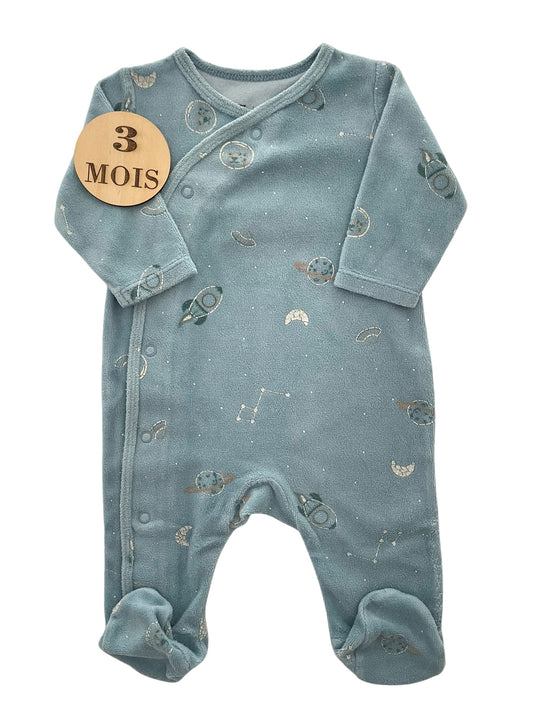 Pyjama velours, bleu, fusées, Gémo