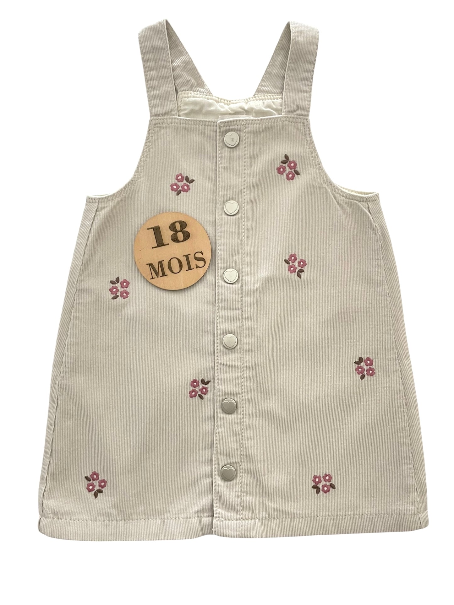 Robe salopette velours côtelé, crème fleuri, C&A