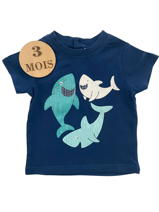 Tee-shirt bleu-marine, requins