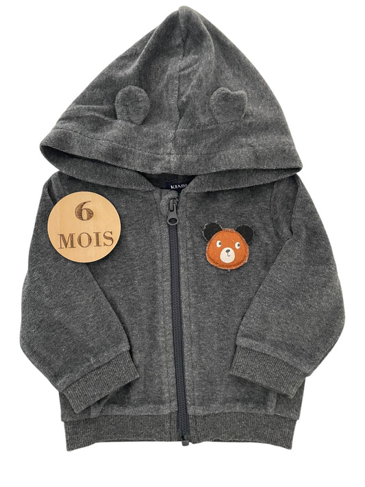 Gilet à capuche, gris, velours, Kiabi