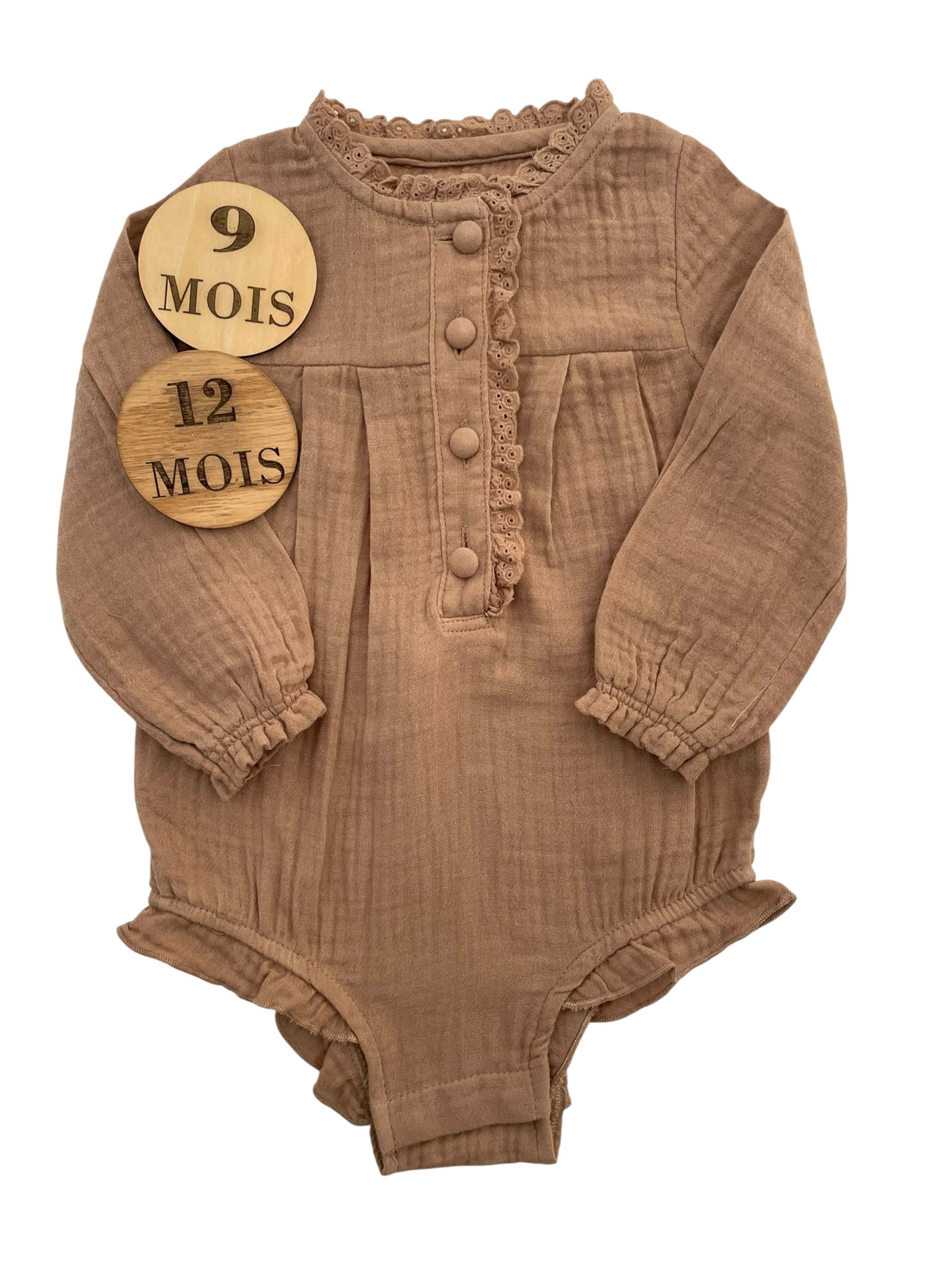 Barboteuse, marron, gaze de coton, Kiabi