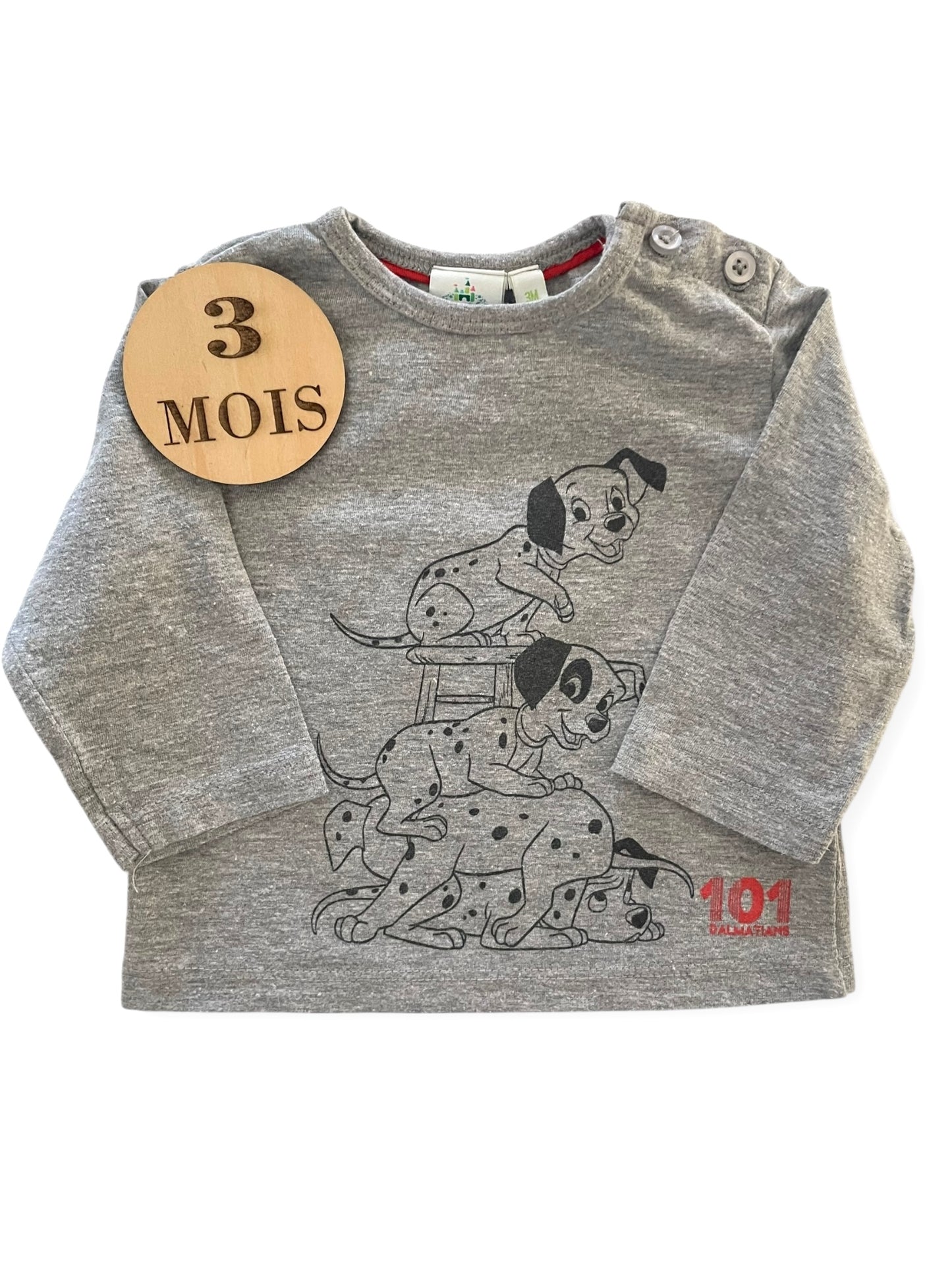 Tee-shirt gris, dalmatiens, Disney Baby
