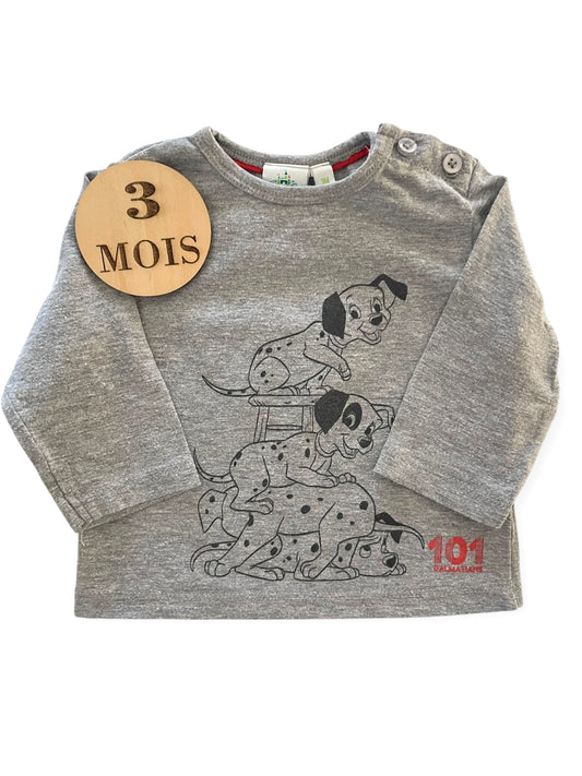 Tee-shirt gris, dalmatiens, Disney Baby