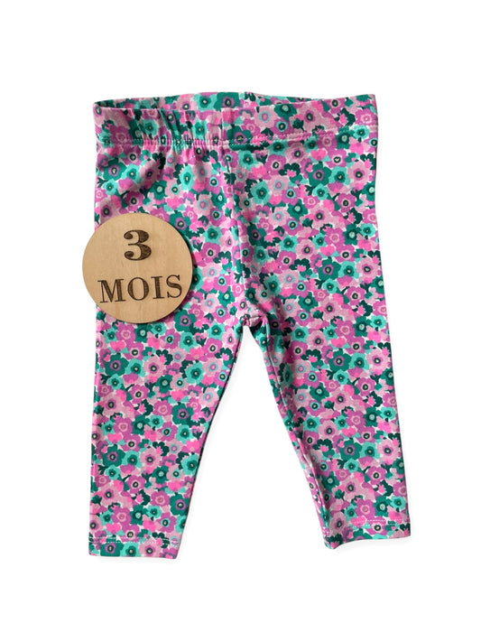 Legging fleuri, vert et rose, DPAM