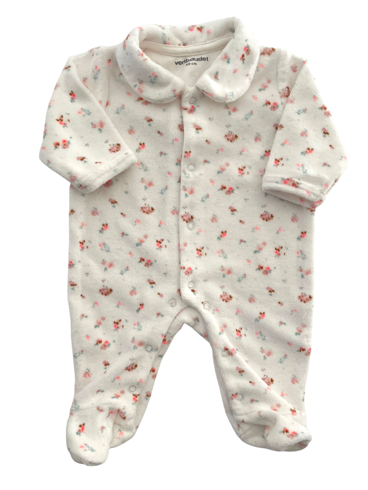 Pyjama velours fleuri, à col, Vertbaudet