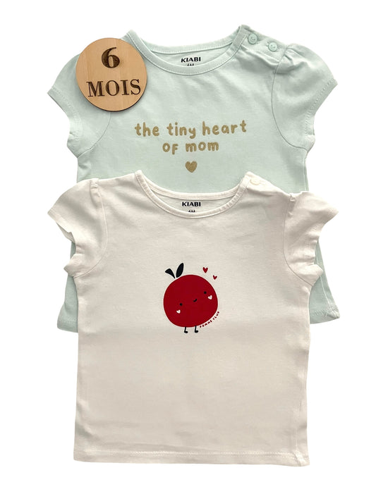Lot 2 tee-shirt blanc et vert, Kiabi