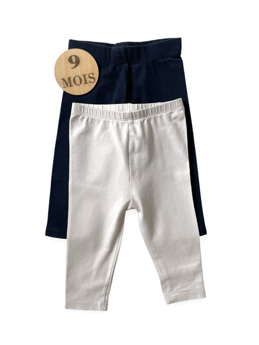Lot de 2 leggings, bleu-nuit et blanc, Kiabi / Obaibi