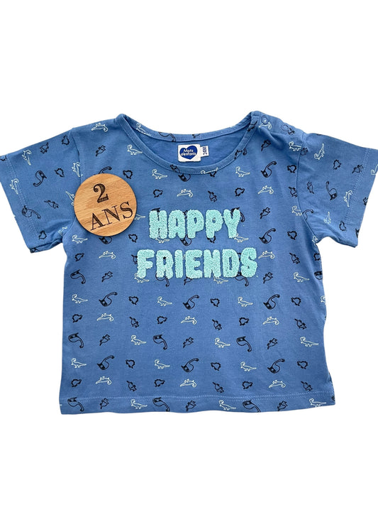 Tee-shirt bleu, happy friends, Mots d’enfants