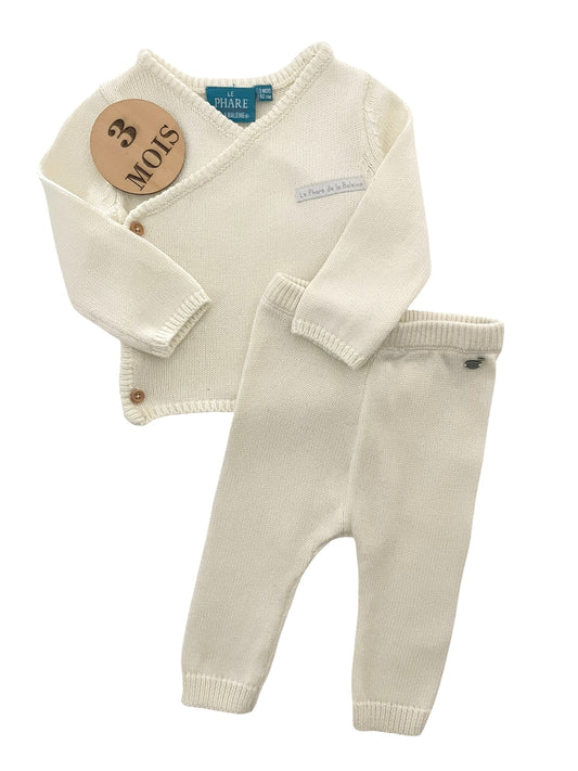 Ensemble brassière et pantalon en mailles, écru, Le phare de la Baleine