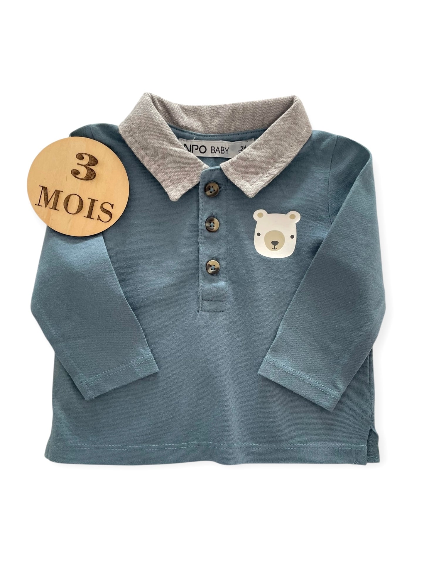 Polo bleu, ourson, NPO