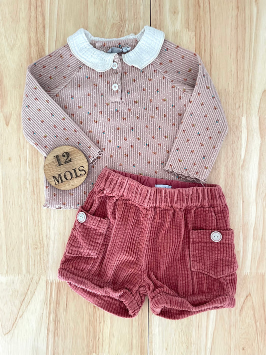 Ensemble tee-shirt à col et short en velours