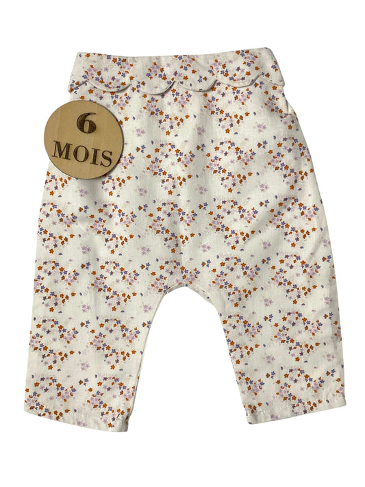 Pantalon en toile, écru, fleuri, Kiabi