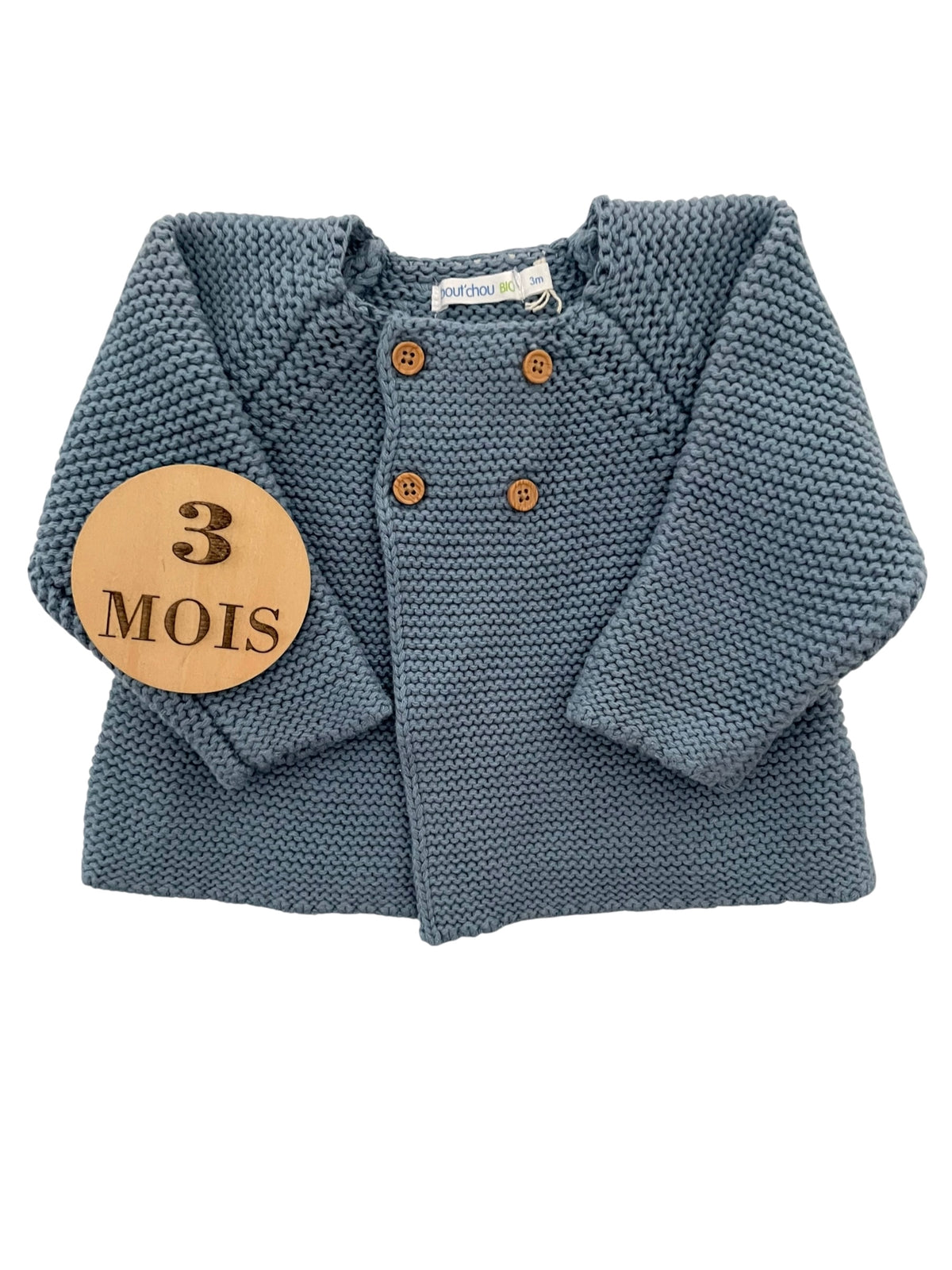 Gilet en mailles bleu, Bout’chou BIO