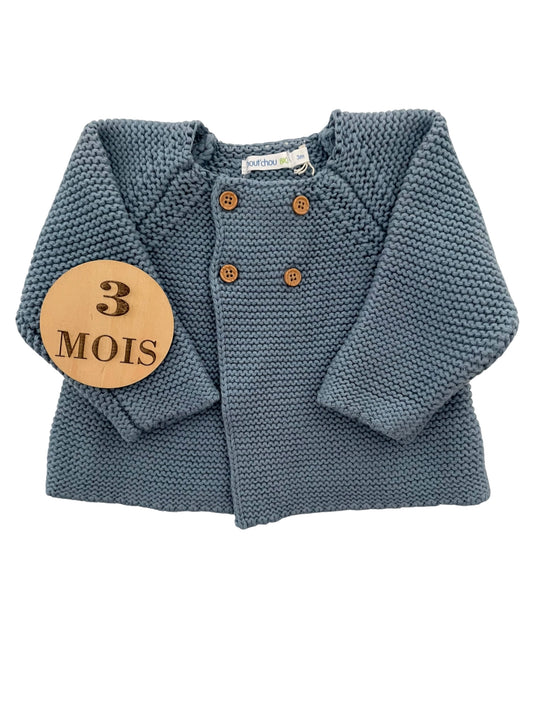 Gilet en mailles bleu, Bout’chou BIO