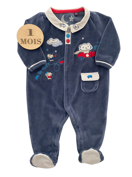 Pyjama velours bleu à col, Sergent Major