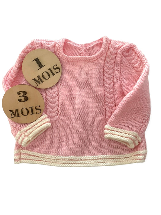 Pull en mailles, fait-main, rose