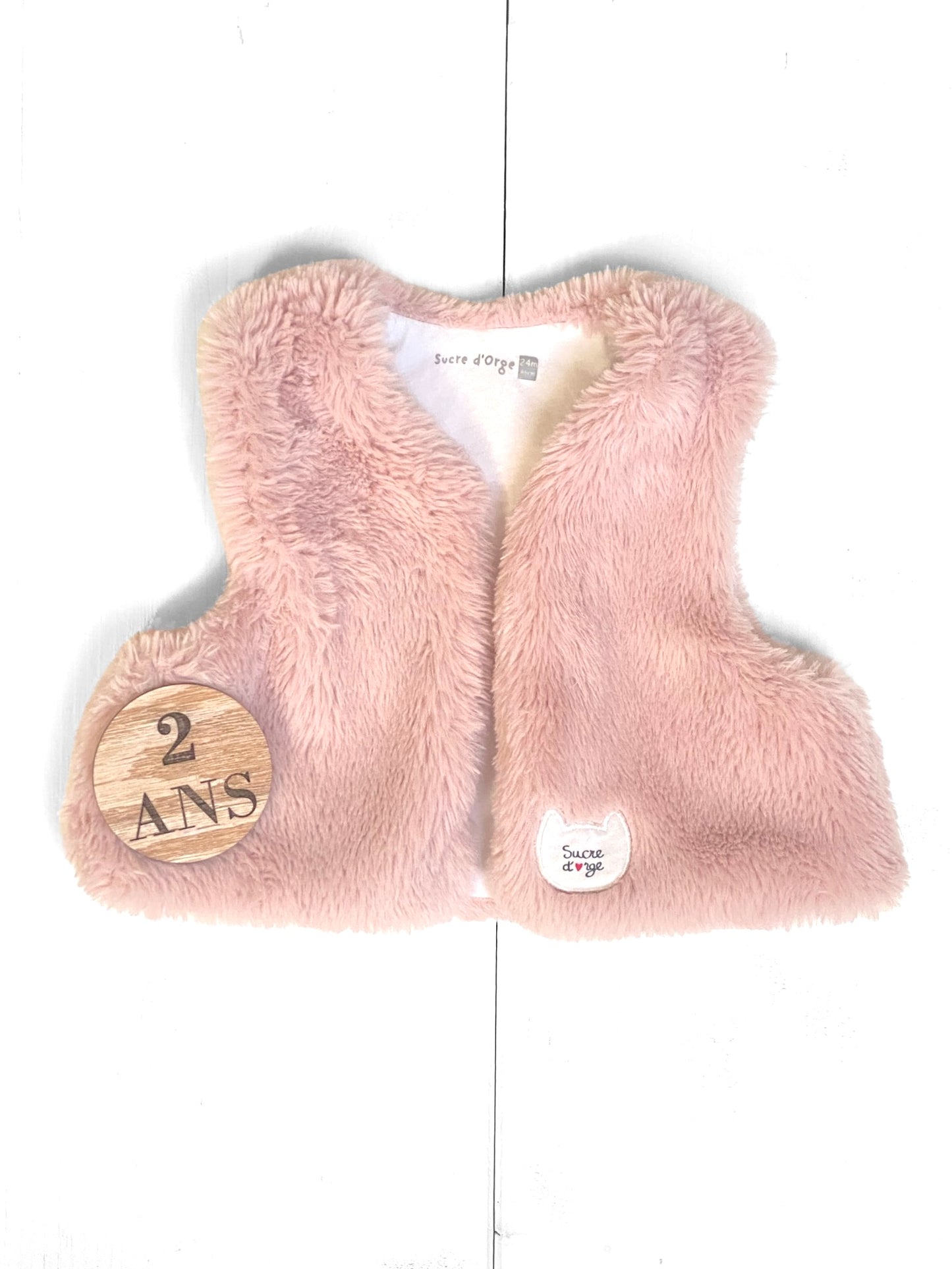 Gilet sans manche fausse fourrure, rose, Sucre d’Orge