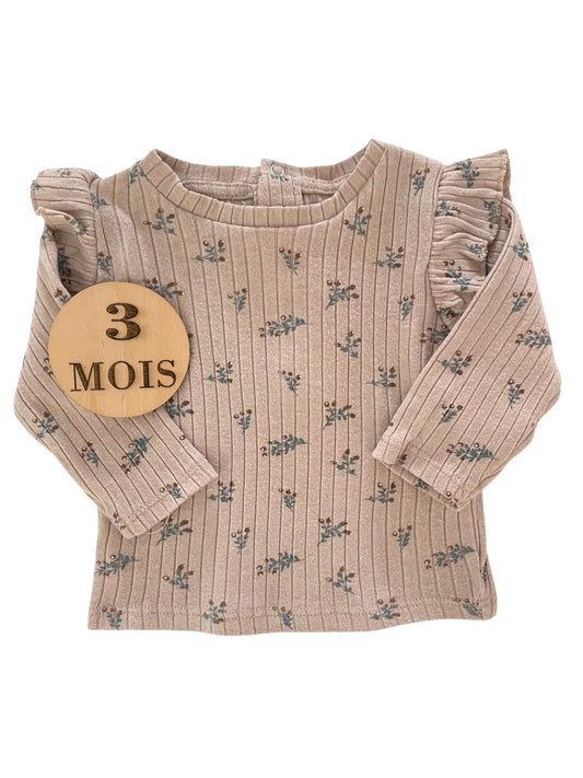 Tee-shirt épais, côtelé, fleuri, Kiabi