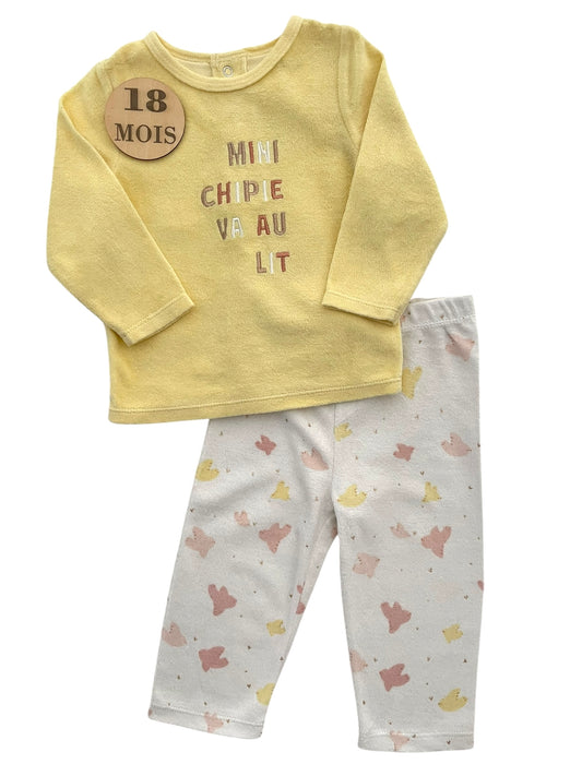 Pyjama 2 pièces, velours fin, jaune, Gémo