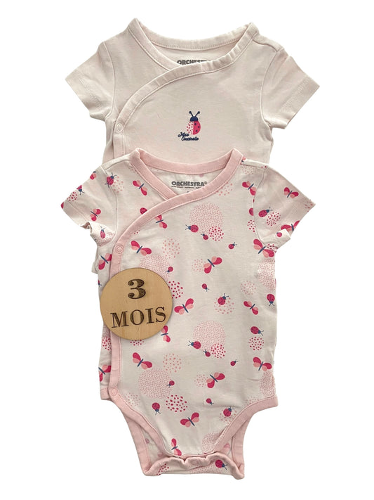 Lot 2 bodies roses, papillons/ coccinelles, TAO