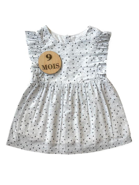 Robe bleue fleurie, doublée, Kiabi