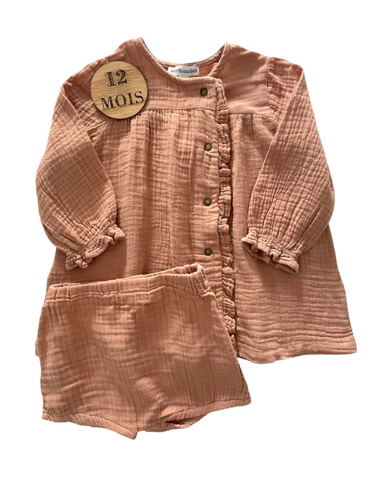 Robe gaze de coton + short,rose pêche, Vertbaudet