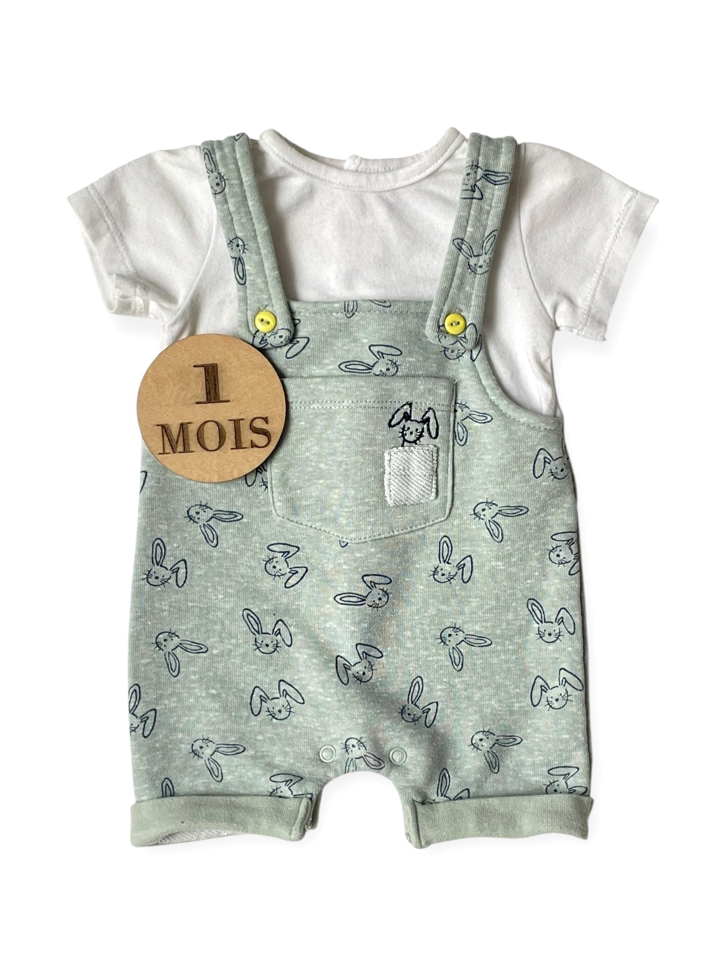 Salopette short en molleton, tee-shirt intégré, 3 pommes