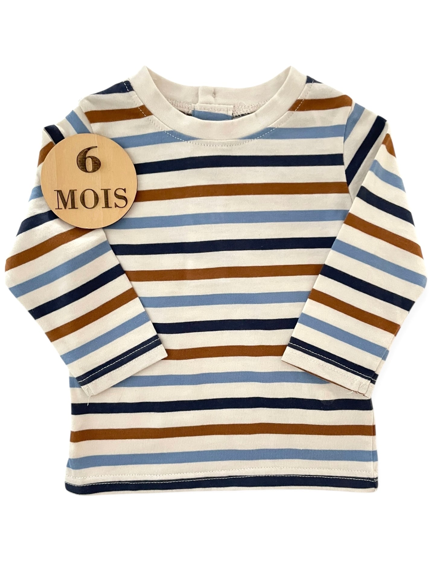 Tee-shirt rayé, écru-marron-bleu
