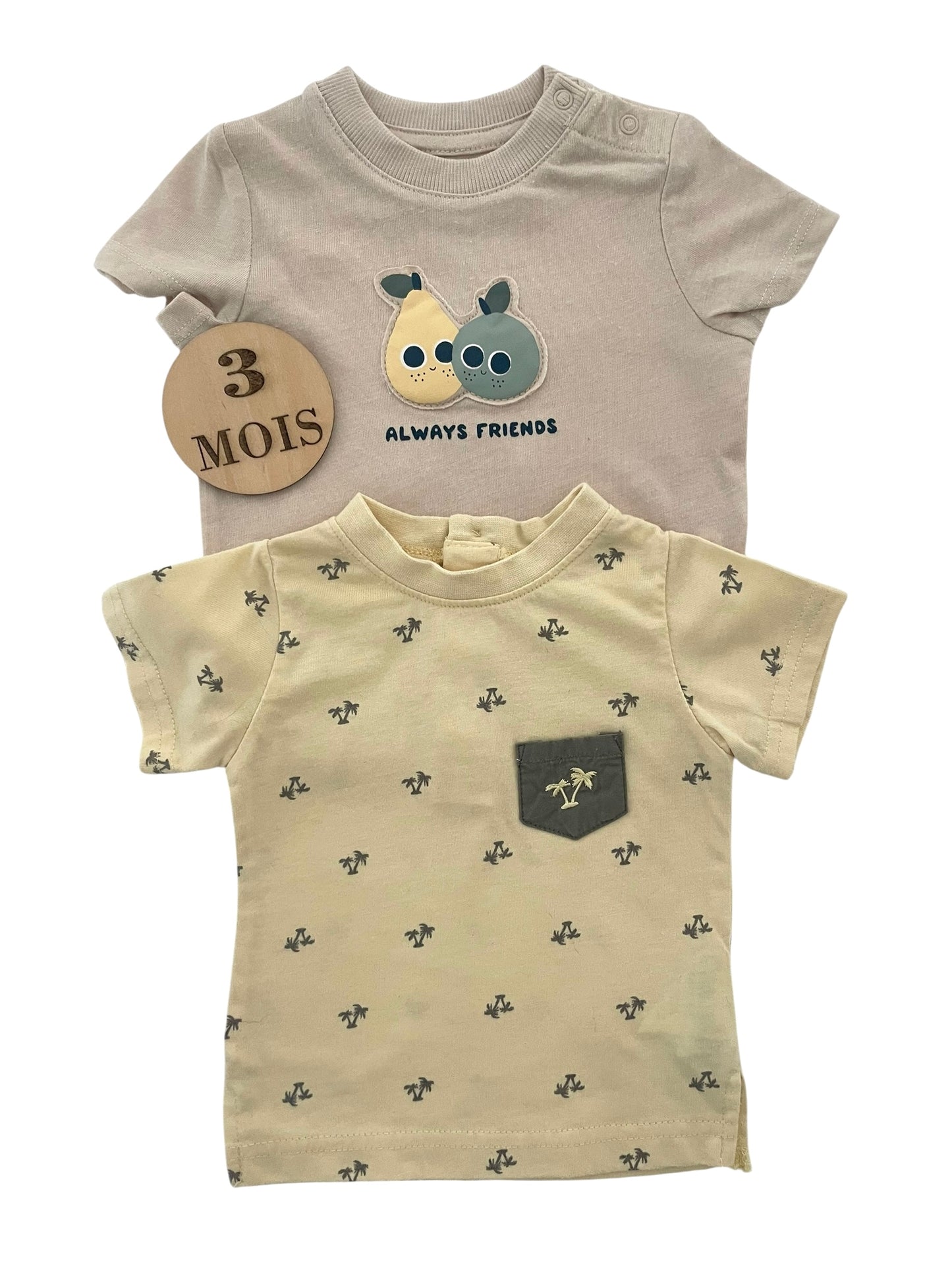 Lot 2 tee-shirt, jaune / crème