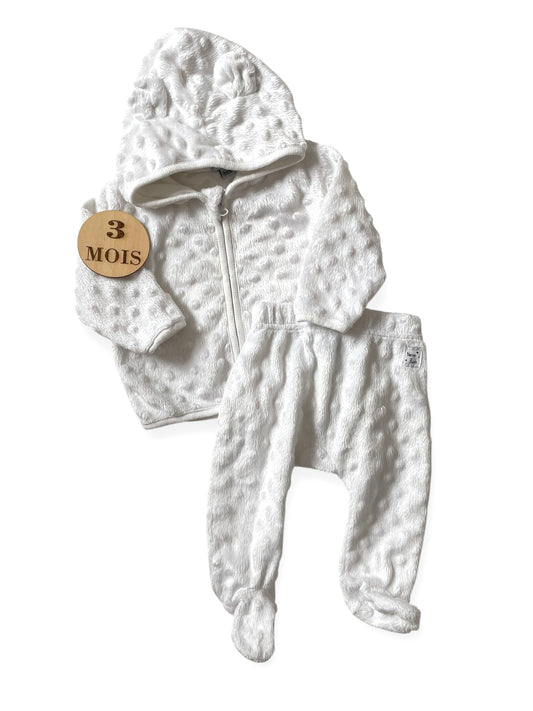 Ensemble gilet à capuche et pantalon, blanc, Mes petits cailloux