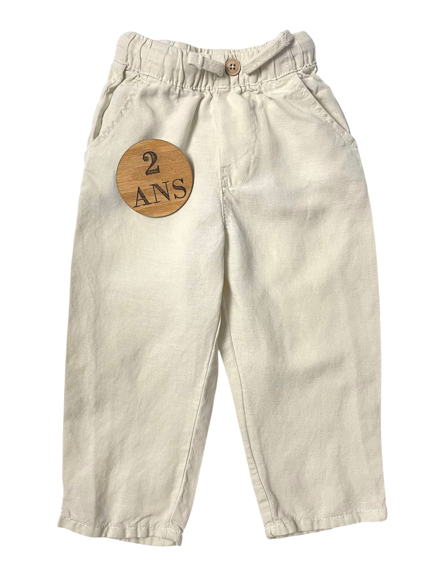 Pantalon écru, lin mélangé, Zara