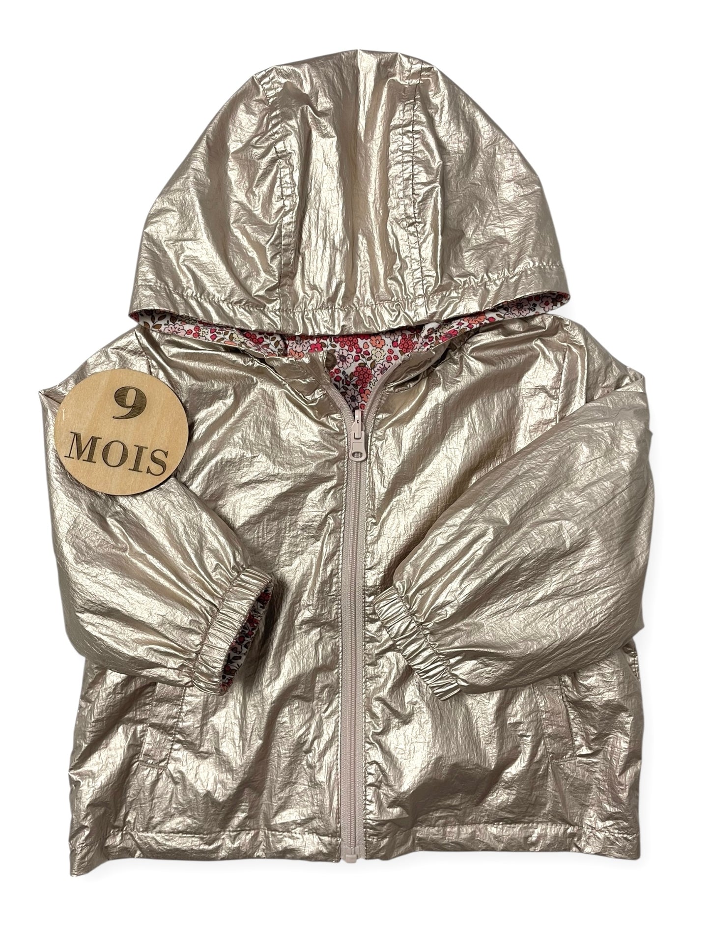 Veste à capuche réversible, doré / fleurie