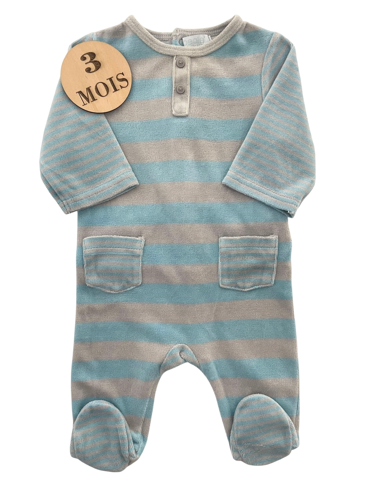 Pyjama velours, rayé gris et bleu, Obaïbi