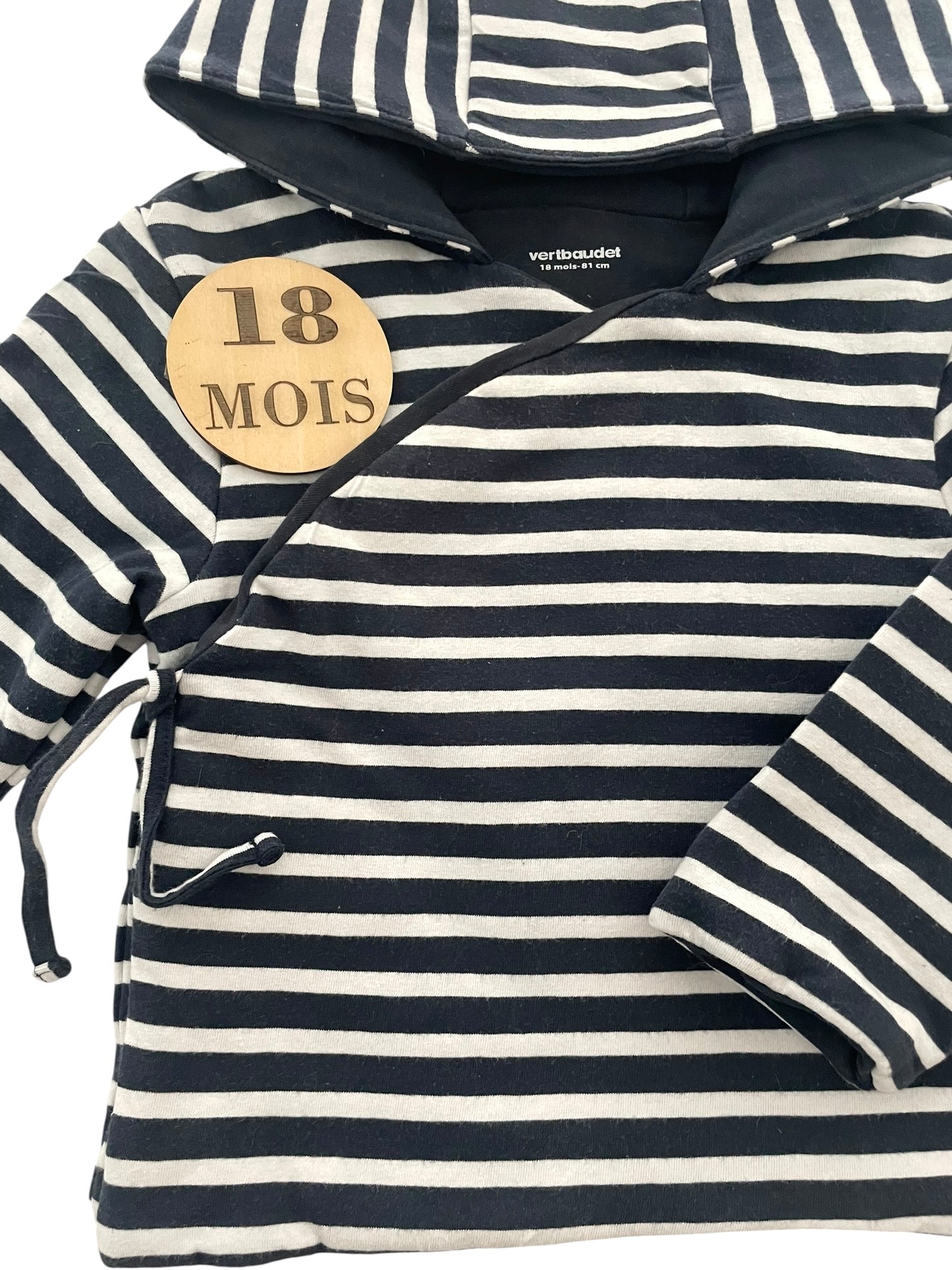 Manteau molletonné, cache-coeur, rayé bleu marine et blanc, Vertbaudet
